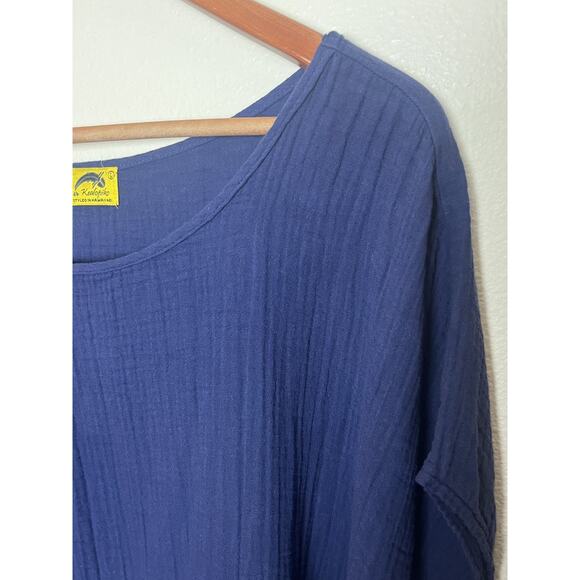 Kealopiko Blue Crinkle Short Sleeve Tunic Top Women’s Sz Large - Picture 3 of 7